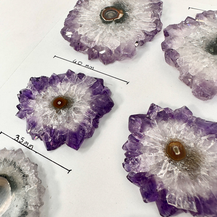 Wholesale Natural Amethyst Stalactite Slices for Jewelry Making - Bulk Flat Set - STS0066