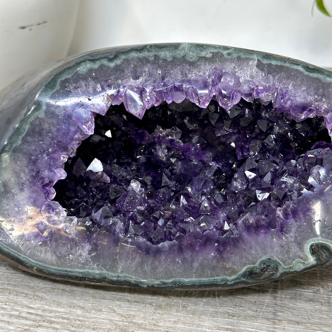 Natural Amethyst Geode with Green Jasper Shell From Uruguay - STGE0113