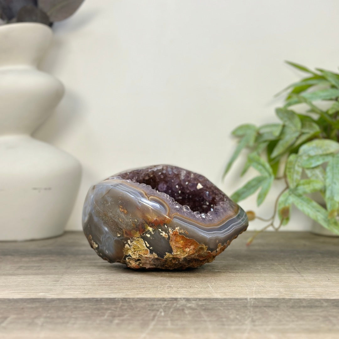 Amethyst &amp; Banded agate Stone Geode - STGE0062