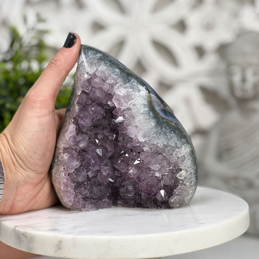 Natural Amethyst Crystal flame Carving - FST0084