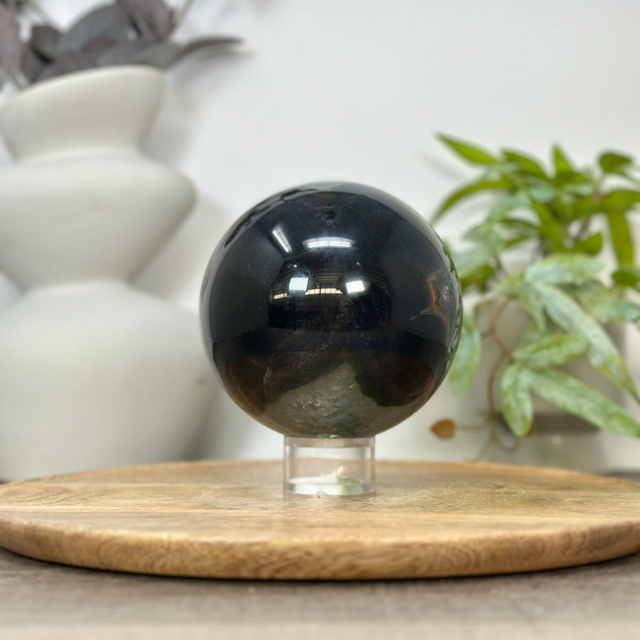 Banded Agate &amp; Green Quartz Druzy Sphere Geode - SPH0190