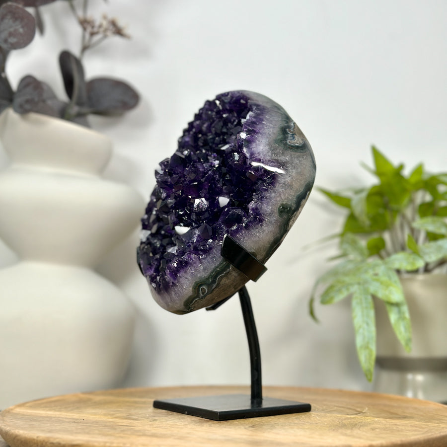 AAA Grade Amethyst Crystal Geode on Metal Stand - MWS3055