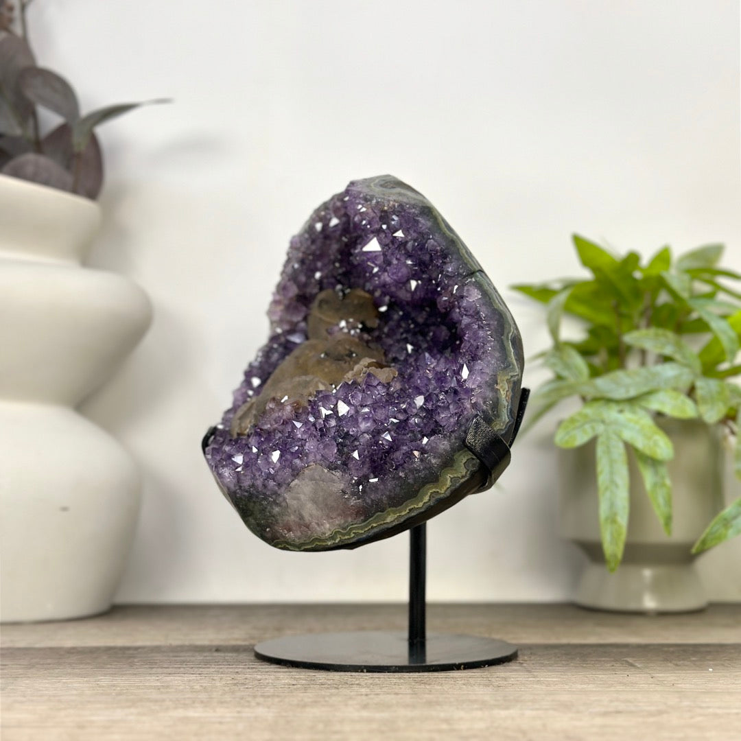 Natural Deep Purple Amethyst Geode with Calcite Inclusion - MWS3354