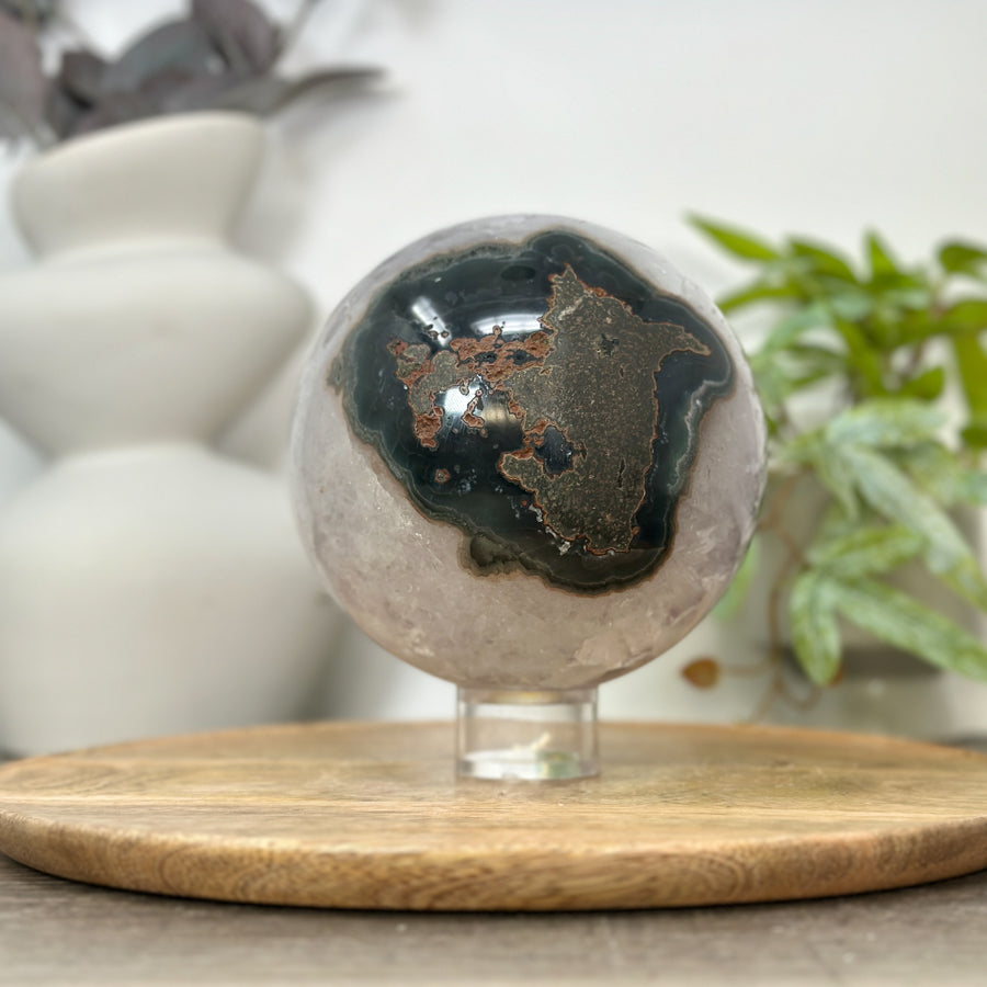 Amethyst &amp; Agate Sphere Geode with Large Crystals - SPH0191