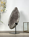 Smoky Sugar Quartz Geode on Metal Stand – Unique Crystal for Office Decor - MWS2740