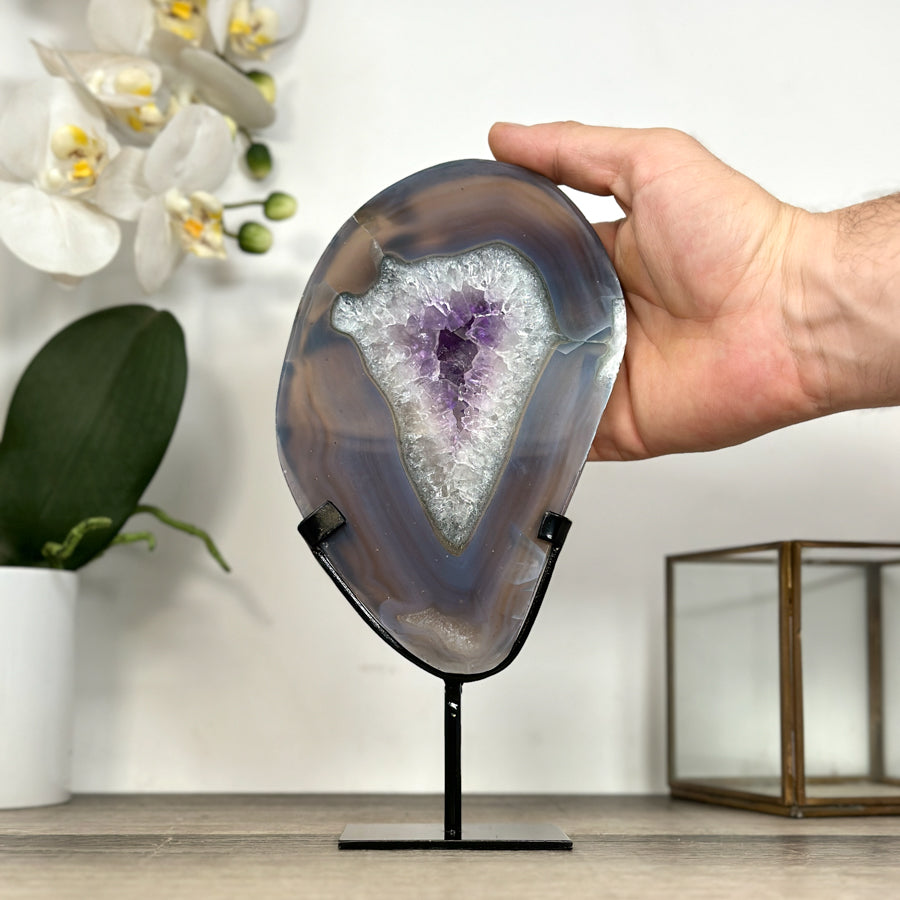 Agate &amp; Amethyst SLice with Metallic Stand - MWS2915