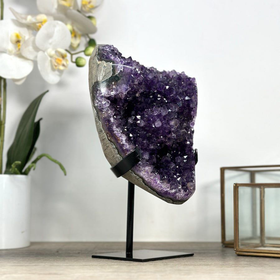 Natural Amethyst Crystal Cave on Metallic Stand - MWS2182