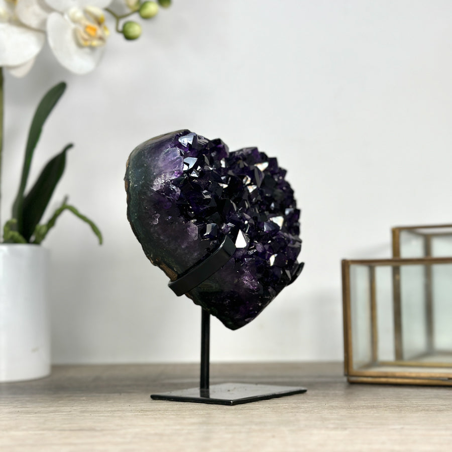 Top Quality Natural Amethyst Heart Carving with Metal Stand - HST0315