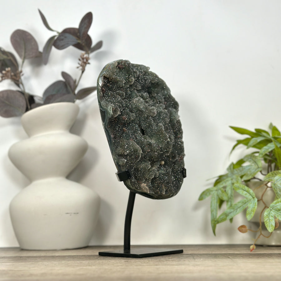 Natural Green Tone Sugar Quartz Specimen - Stand Included - MWS3198