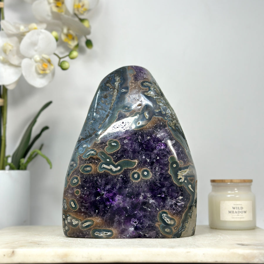 Natural XXL Amethyst &amp; Agate Geode, Huge Deep Purple Crystals - CBP1097