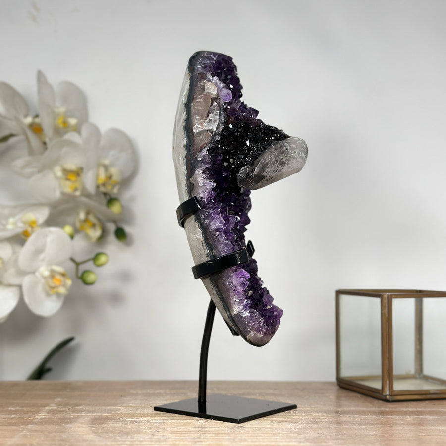 Natural Amethyst Cluster with Calcite &amp; Black Hematite Formation - MWS1799