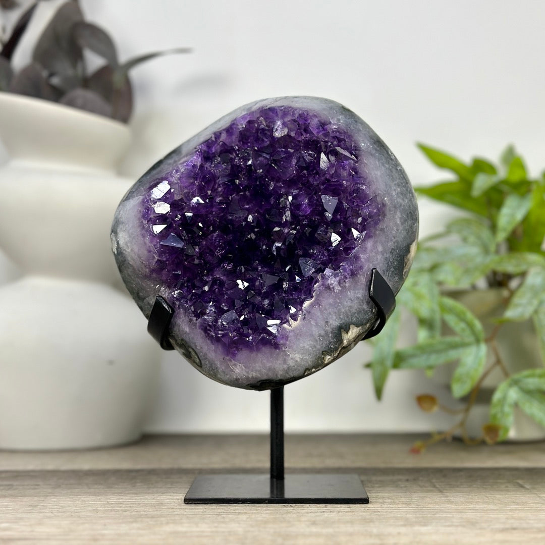Amethyst Geode on Metal Stand with Unique Shinny Crystals - MWS3312