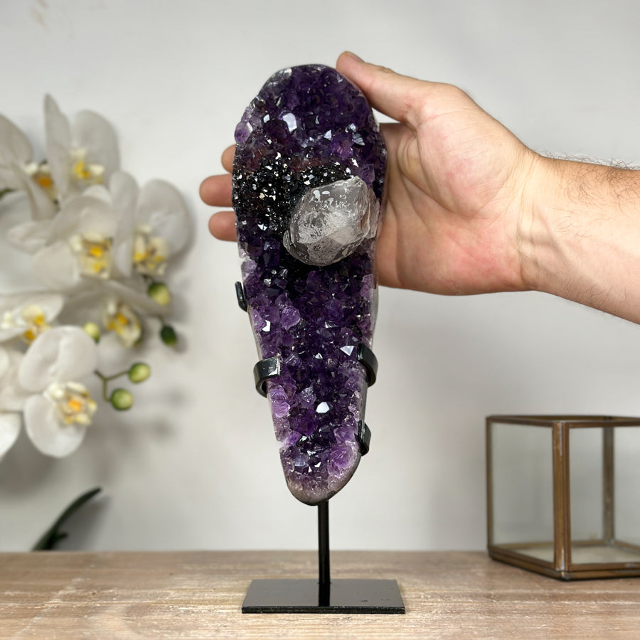 Natural Amethyst Cluster with Calcite &amp; Black Hematite Formation - MWS1799