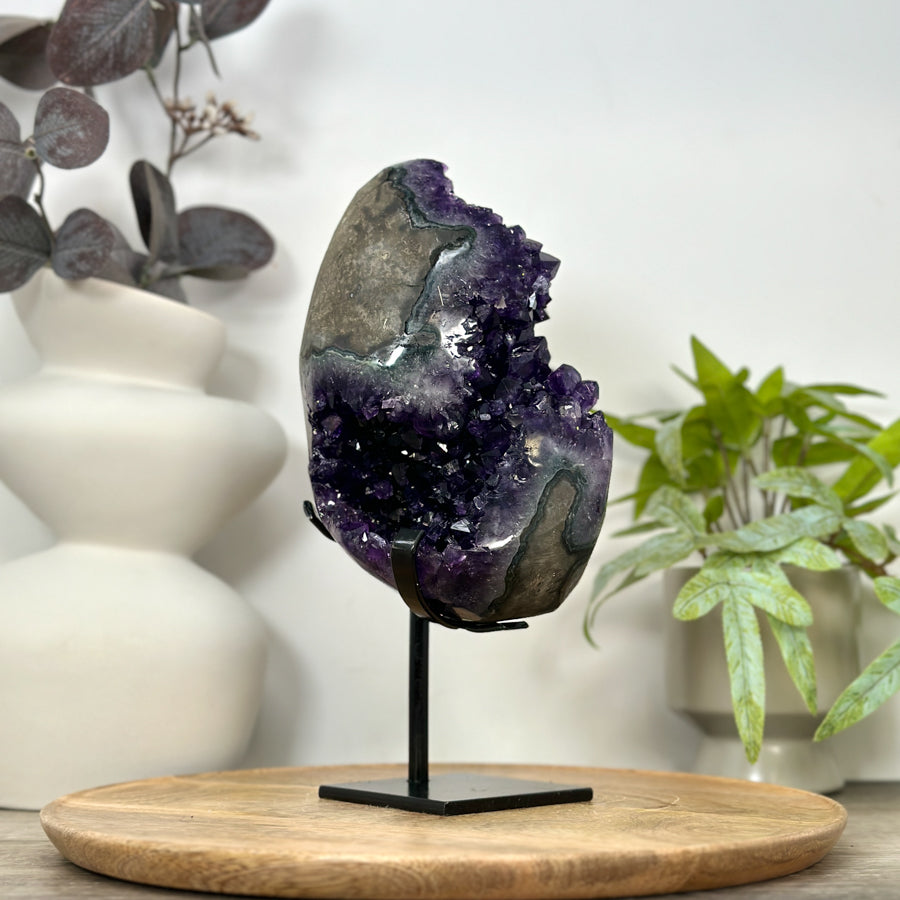 Amethyst Crystal Specimen on Metal Stand for Home Decor - MWS3066