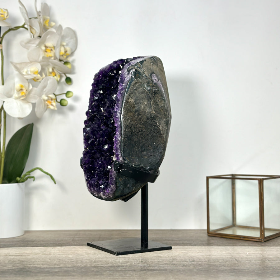 Top Quality Amethyst Geode With Calcite on Metal Stand - MWS2752