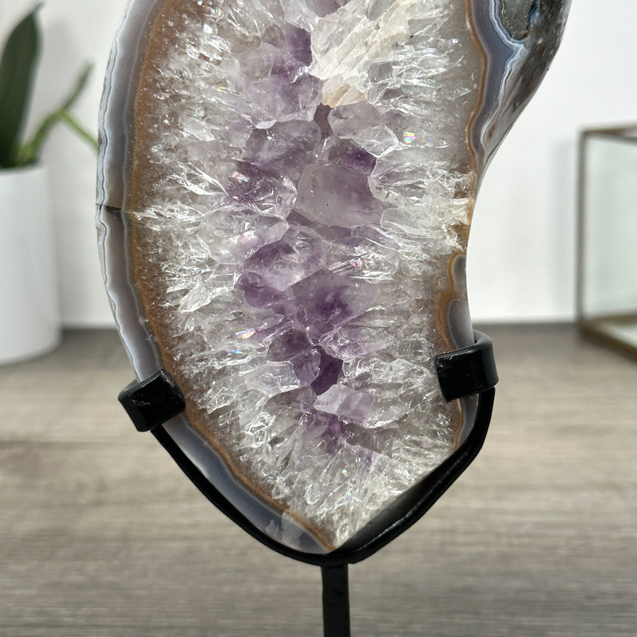 Natural Quartz &amp; Amethyst Stone Slice on Stand - MWS3008