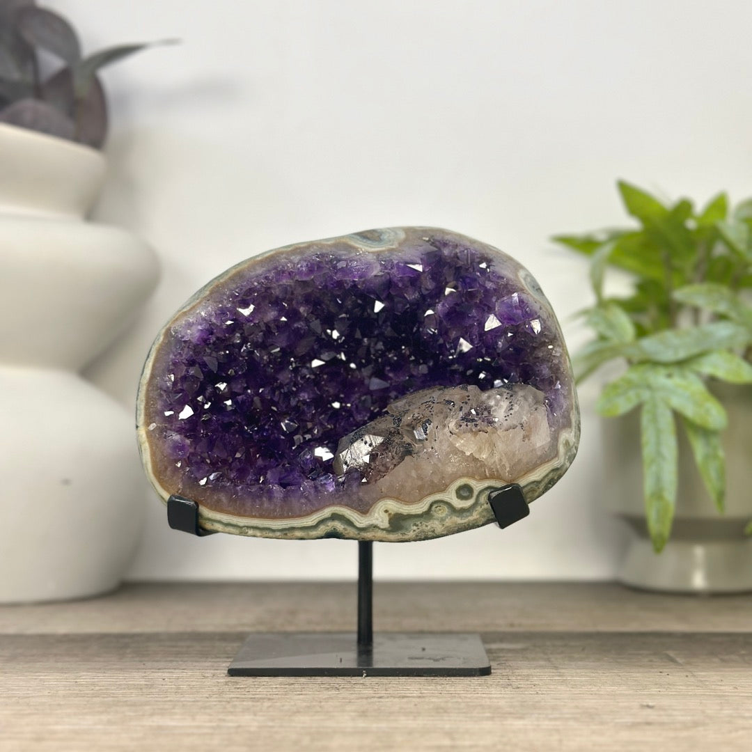 Natural Amethyst Geode with Calcite Inclusin and Green Jasper Shell - MWS3339