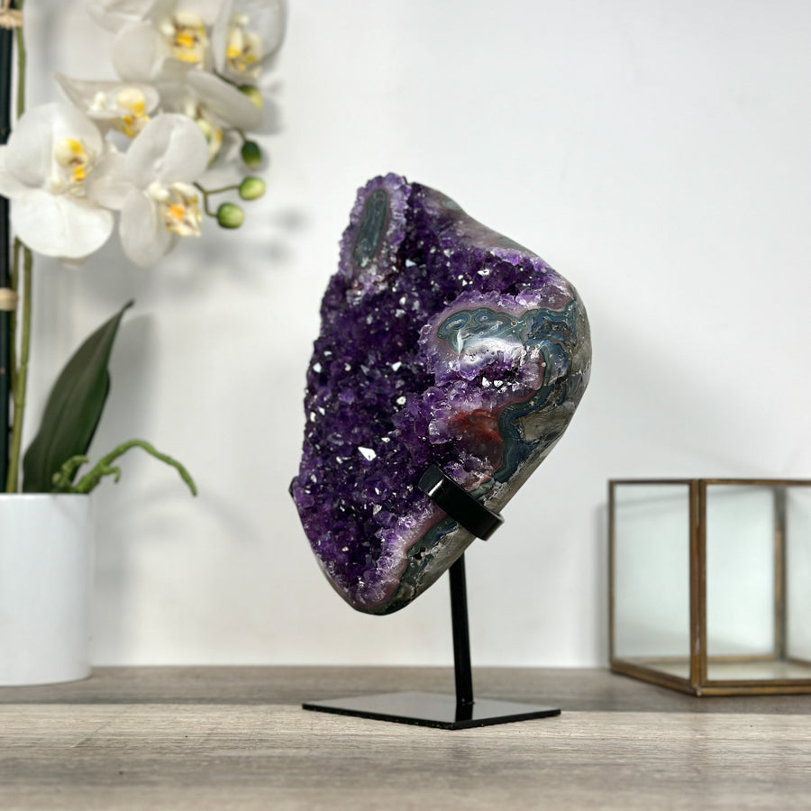 Amethyst Crystal Cluster on Stand - Violet Geode for Home Decor Display - MWS2646