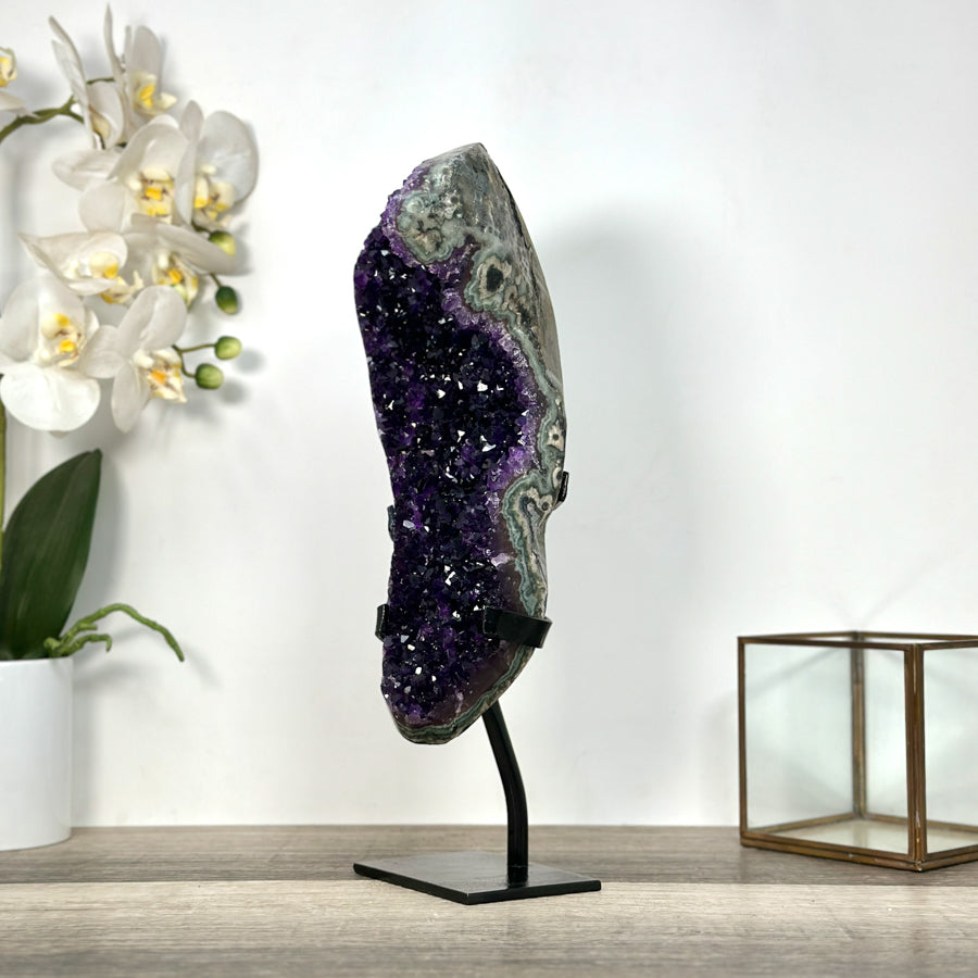 Deep Purple Amethyst Cluster with Green Jasper Matrix - Stand included - MWS2754