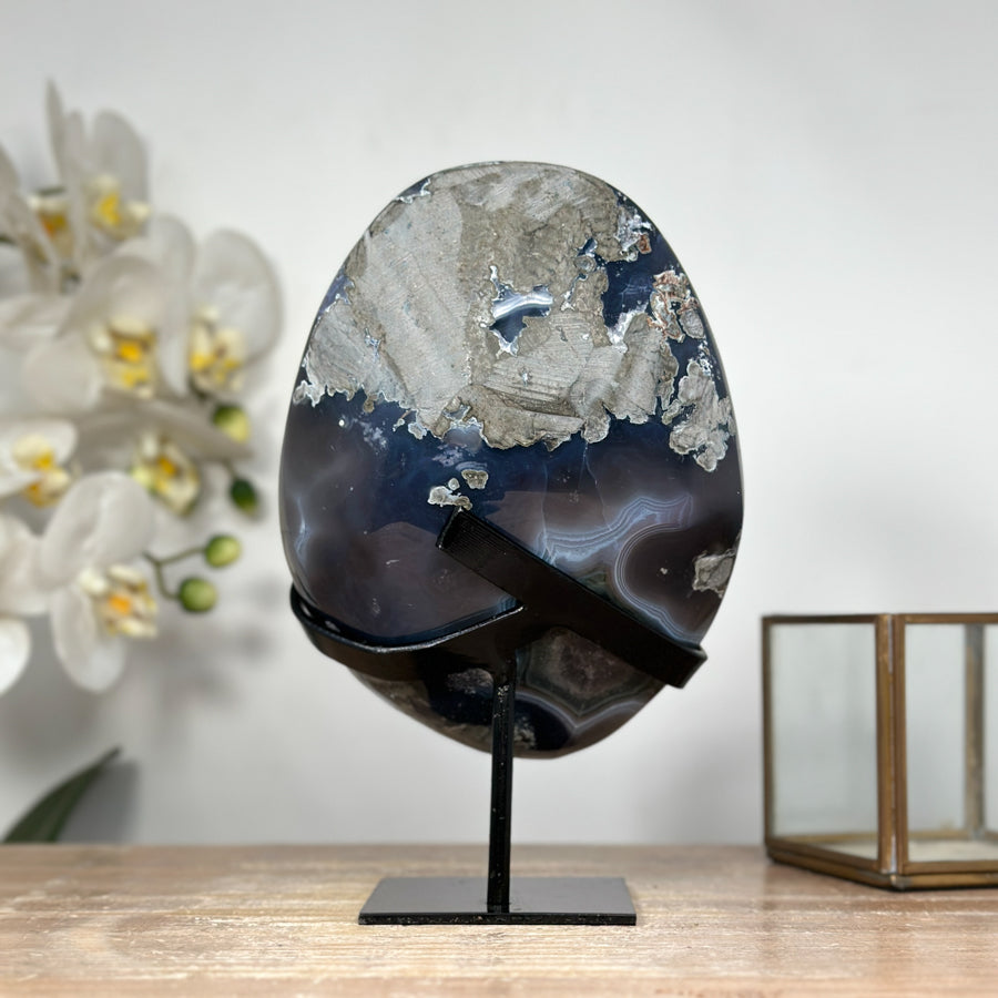 Deep Purple Amethyst Geode with Stunning Blue Banded Agate Shell - MWS1813