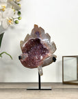 Pink Amethyst Stone Leaf Carving - Metal Stand Included - MWS2805