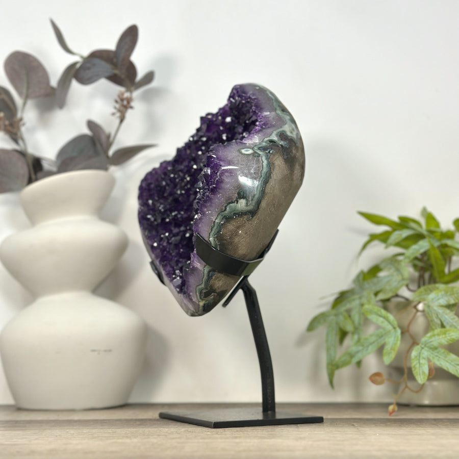 Natural Uruguayan Amethyst Cluster with Green Jasper Shell - MWS3195