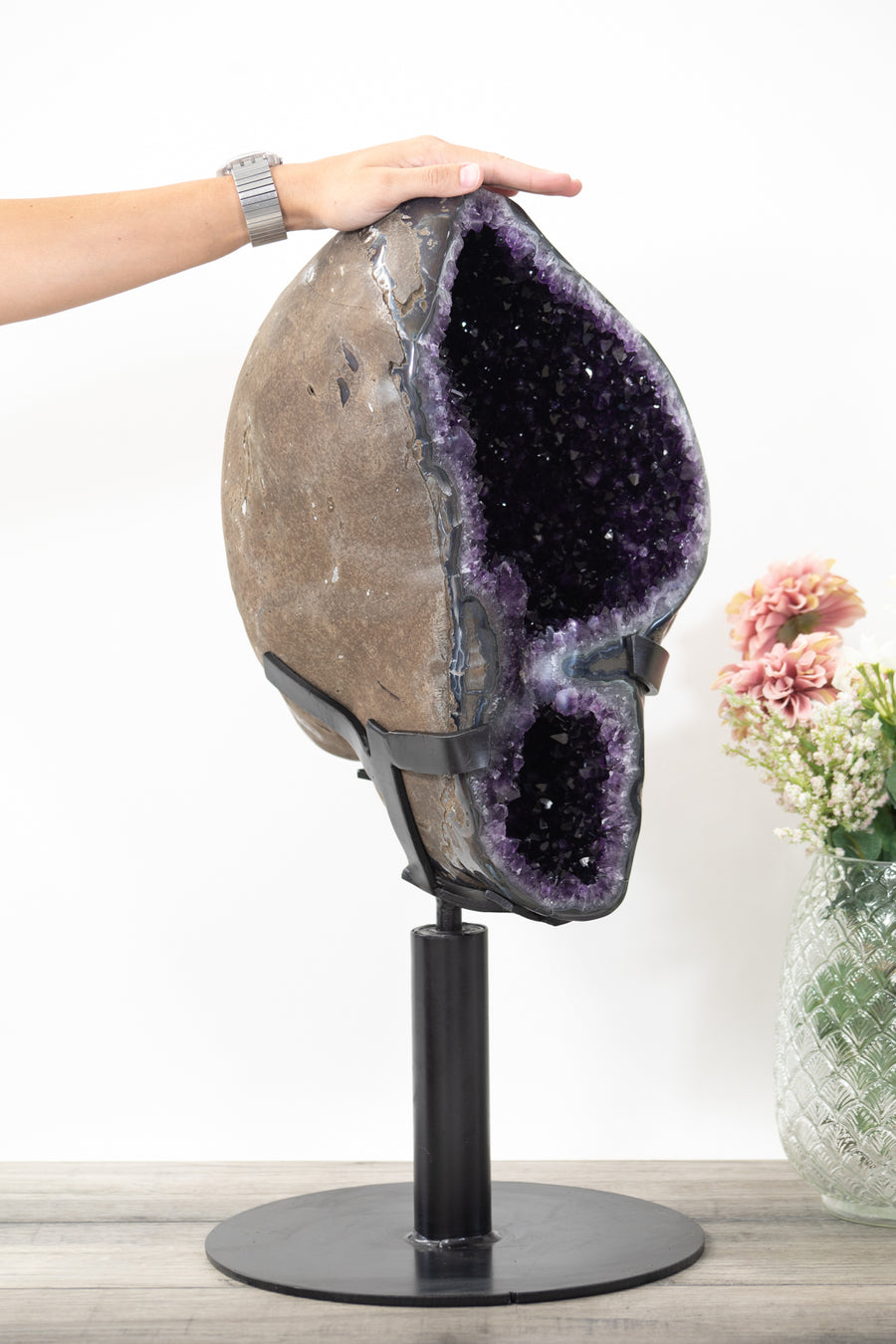 XXL Natural Amethyst Geode on Rotery Stand - AWS1454