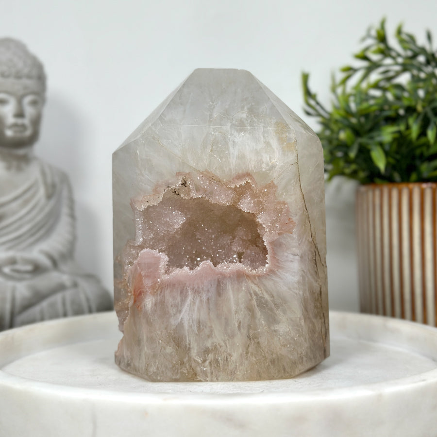 Stunning Sugar Quartz Druzy Stone Obelisk Geode  - STP0138