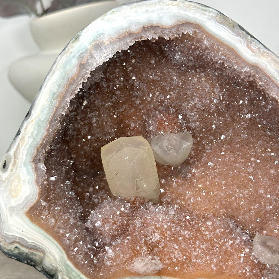 Unique Natural Jasper Geode with Orande Quartz interior and Calcite Formation - MWS3165
