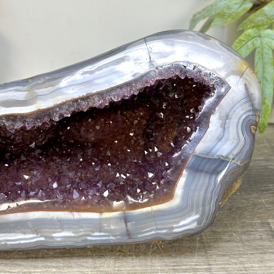 Large Blue Banded Agate &amp; Amethyst Stone Geode - STGE0114