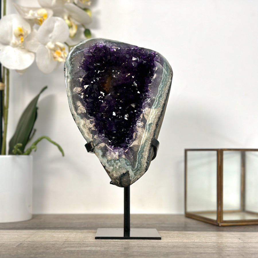Amethyst Geode with Green Jasper Matrix on Stand – Natural Mineral Specimen - MWS2613