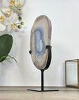 Blue Banded Agate Slice on Stand – Natural Stone Display Statement Piece - MWS2920