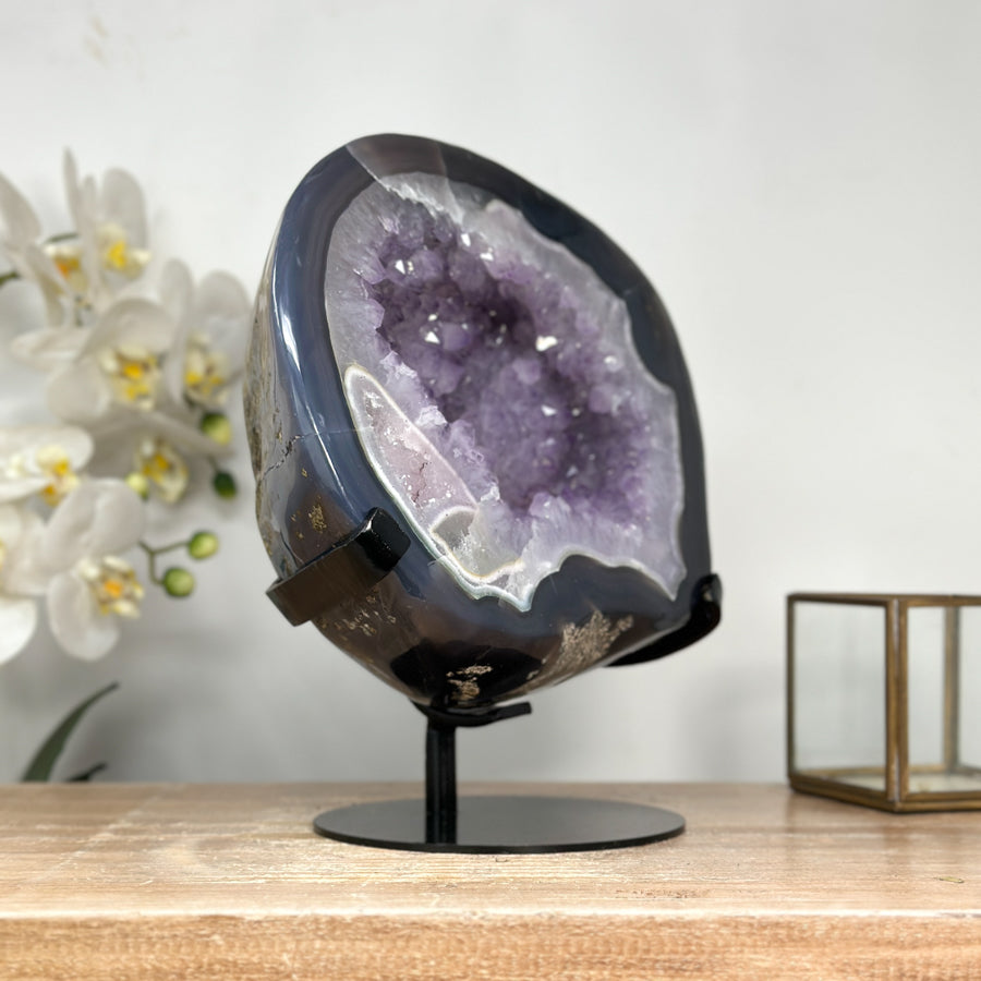 Large Blue Agate Geode with Calcite Formation - MWS0451