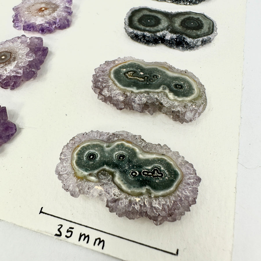 Unique Amethyst &amp; Green Jasper Stalactite Slices Set - Natural Crystal for Handmade Jewelry - STS0030