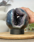 Blue Banded Agate & Amethyst Druzy Sphere Geode - SPH0194