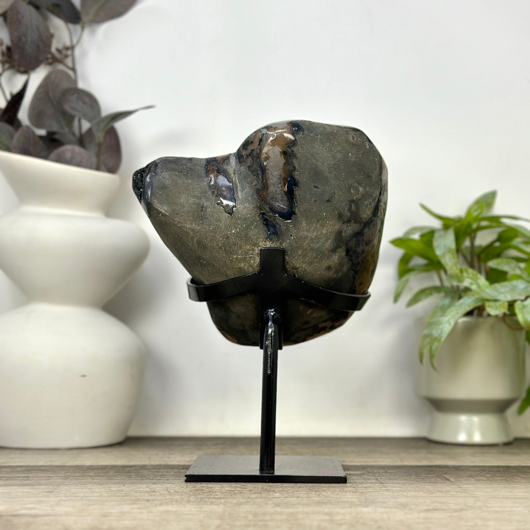 Unique Natural Black Amethyst Geode on Metal Stand - MWS3387