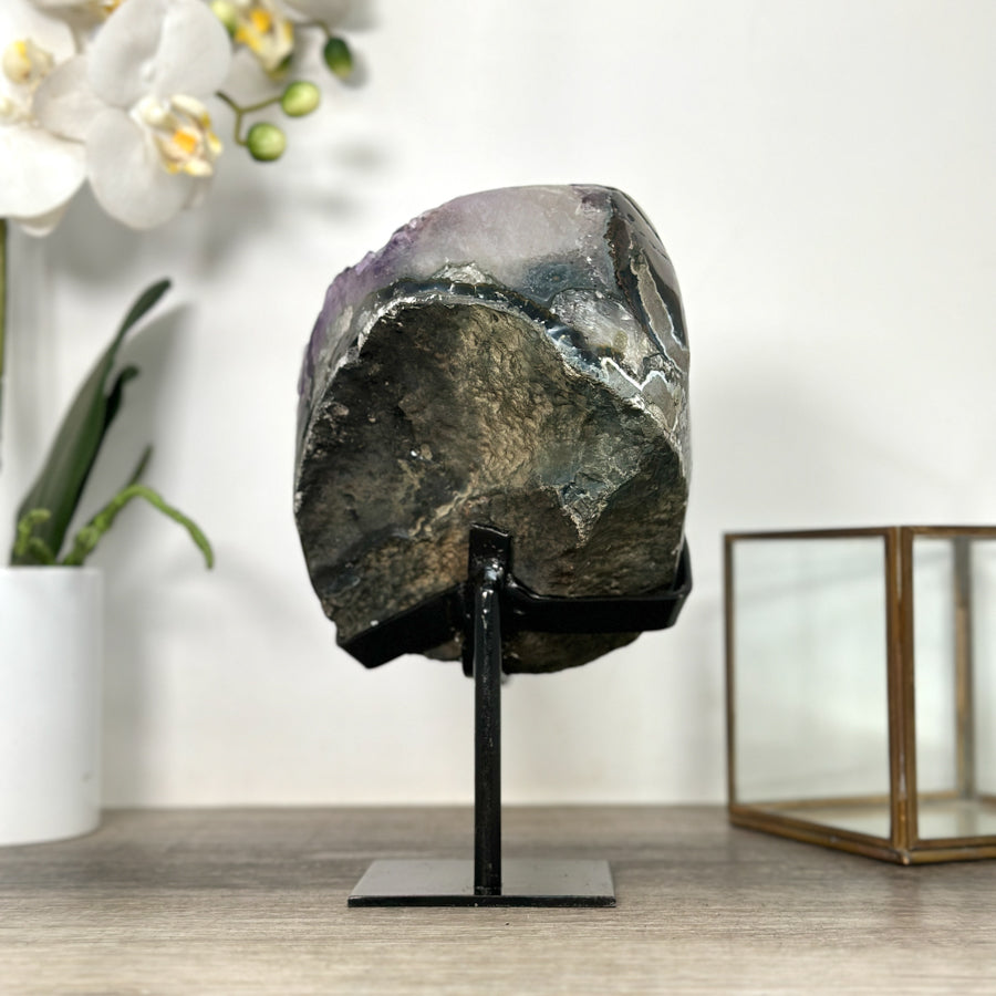 Uruguayan Amethyst Geode With Large Crystals &amp; Black Hematite – Deep Purple Premium Display Piece for Elegant Home Decor - MWS2524