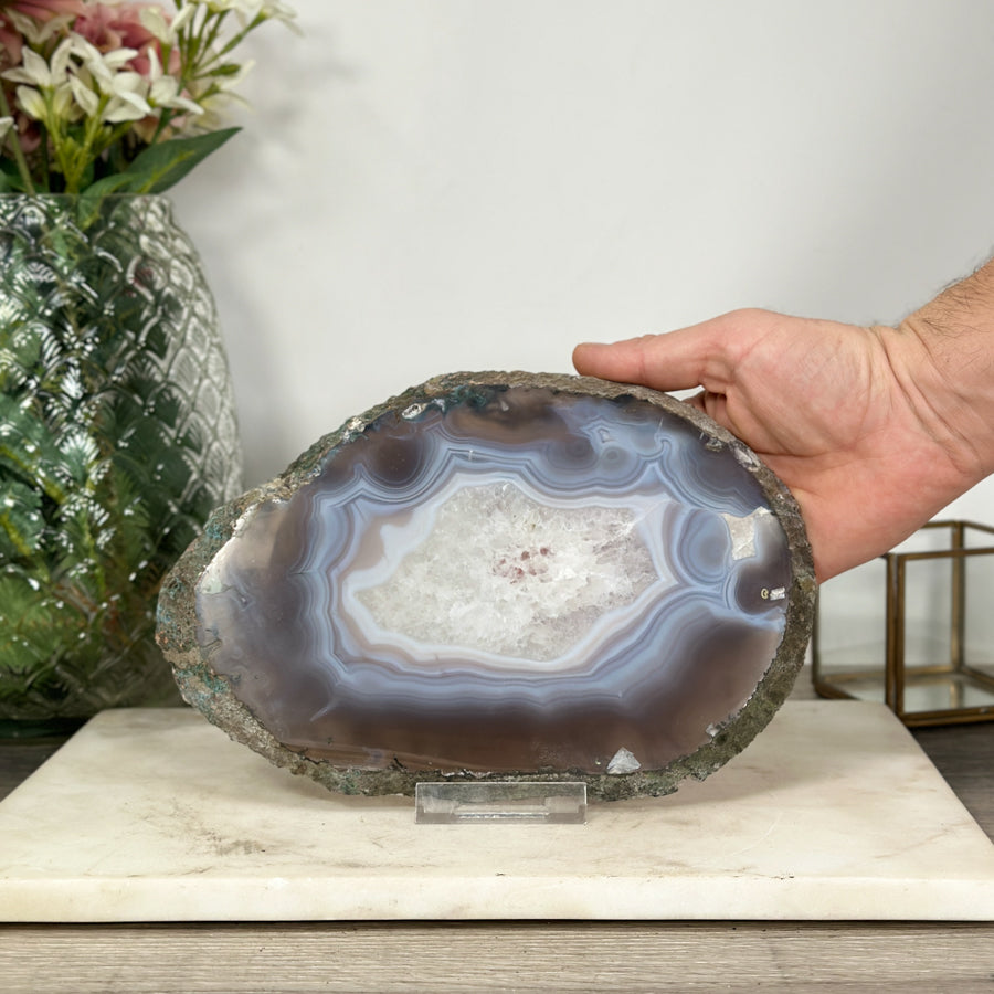 Natural Agate &amp; Quartz Stone Slice for Home Decor - SLC0016