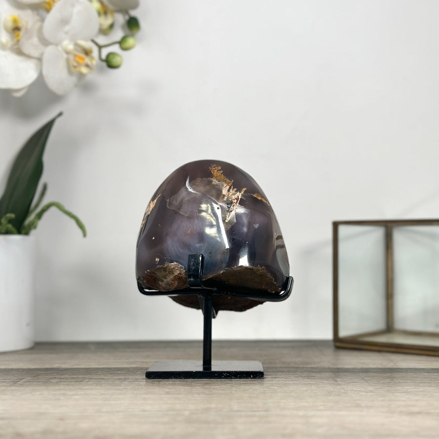 Natural Agate Geode in Orange Hues With Metal Stand - MWS2761