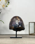 Natural Agate Geode in Orange Hues With Metal Stand - MWS2761