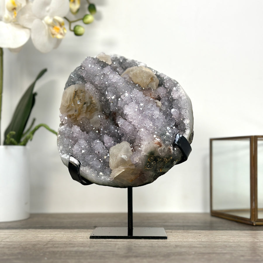 Amethyst and Calcite Crystal Cluster with stalctite Formations on Stand - MWS2607