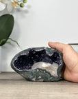 Amethyst Stone Geode with Green Japers Shell and Calcite Crystal Formation - STGE0014