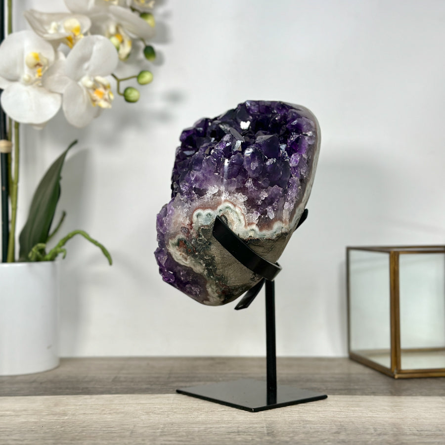 Amethyst Crystal Cluster on Stand—Deep Purple Display for Home Decor - MWS2694