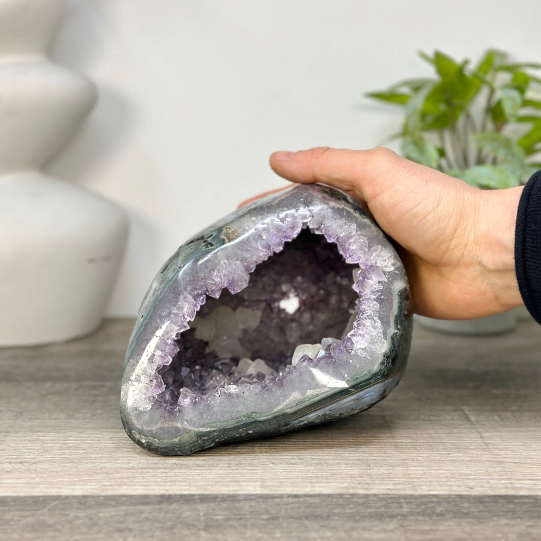 Natural amethyst Geode with Calcite Crystal Inclusions - STGE0091