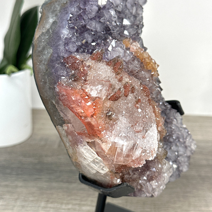 Unique Natural Amethyst Moon with Sugar Calcite Formations - MWS2374