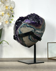Deep Purple Amethyst Geode With Agate Shell on Metal Stand - MWS2742