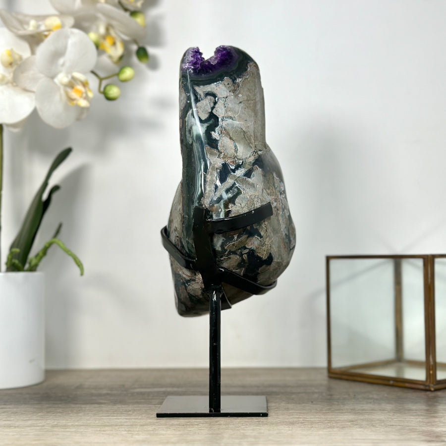 Top Grade Natural Amethyst Geode, Deep Purple Crystals, Stand included - MWS2483