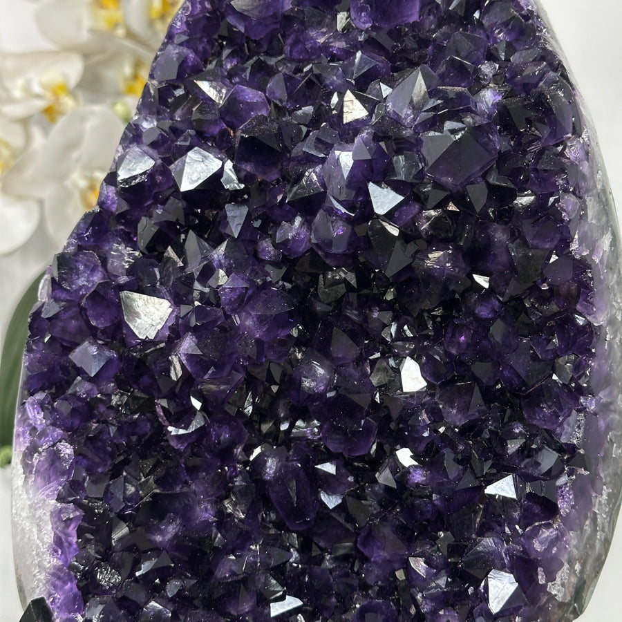 Top Grade Deep Purple Amethyst with Metal Stand – Stunning Crystal Statemen Piece - MWS2747