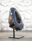 Natural Blue Agate Geode with Grey Tone Druzy Crystals - MWS0395