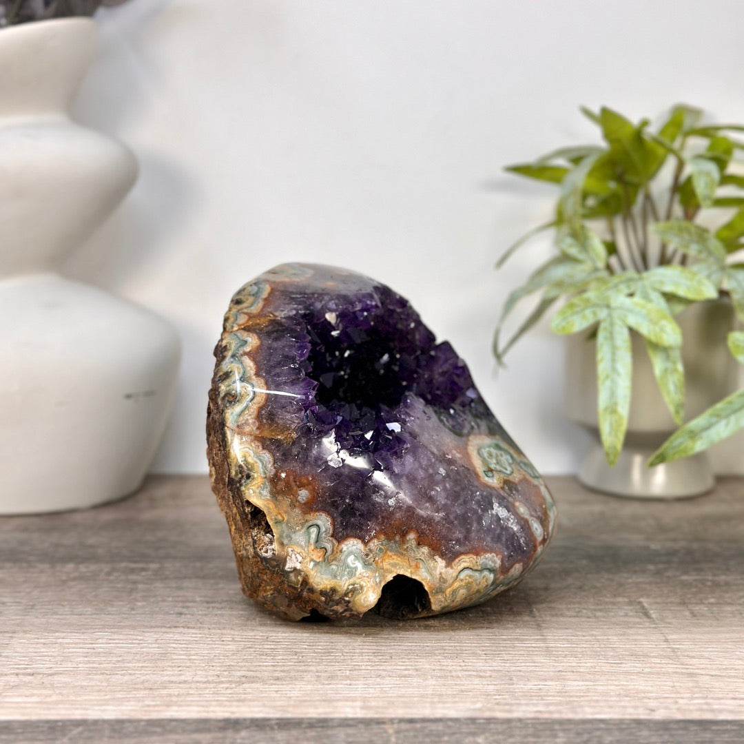 Natural Amethyst &amp; Jasper Stone Geode from Uruguay - STGE0094